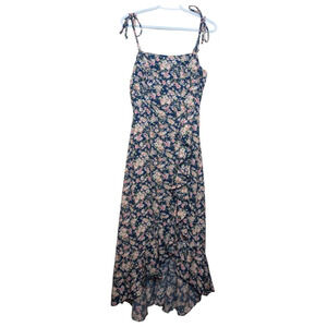 Emerald Sundae Blue Floral Print Thin Strap Sleeveless Ruffle Front Women Medium